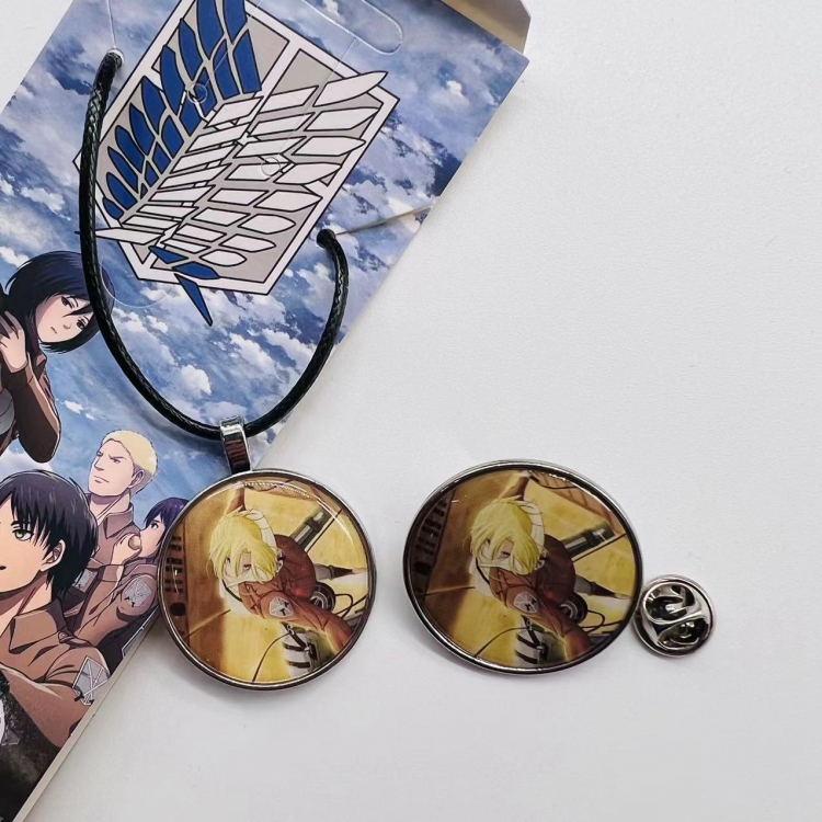 Shingeki no Kyojin Anime Cartoon Necklace   Brooch Badge 2 Piece Set 438