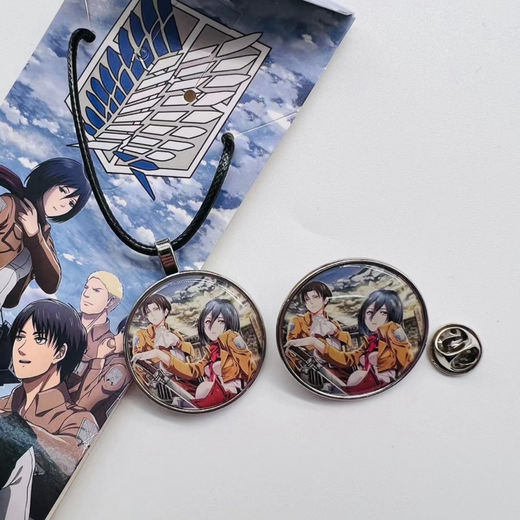 Shingeki no Kyojin Anime Cartoon Necklace   Brooch Badge 2 Piece Set  501