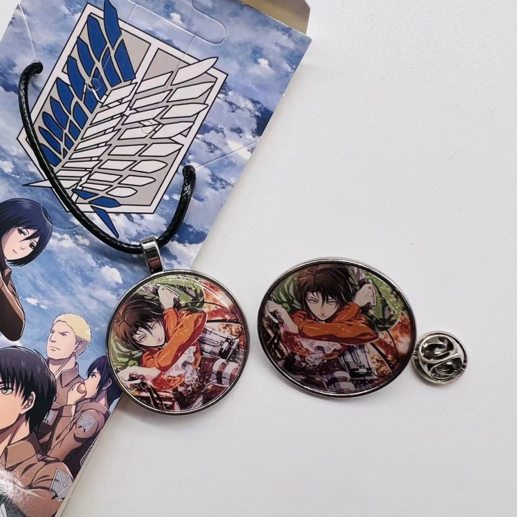 Shingeki no Kyojin Anime Cartoon Necklace   Brooch Badge 2 Piece Set  446