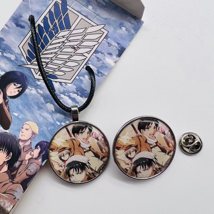 Shingeki no Kyojin Anime Cartoon Necklace   Brooch Badge 2 Piece Set 427