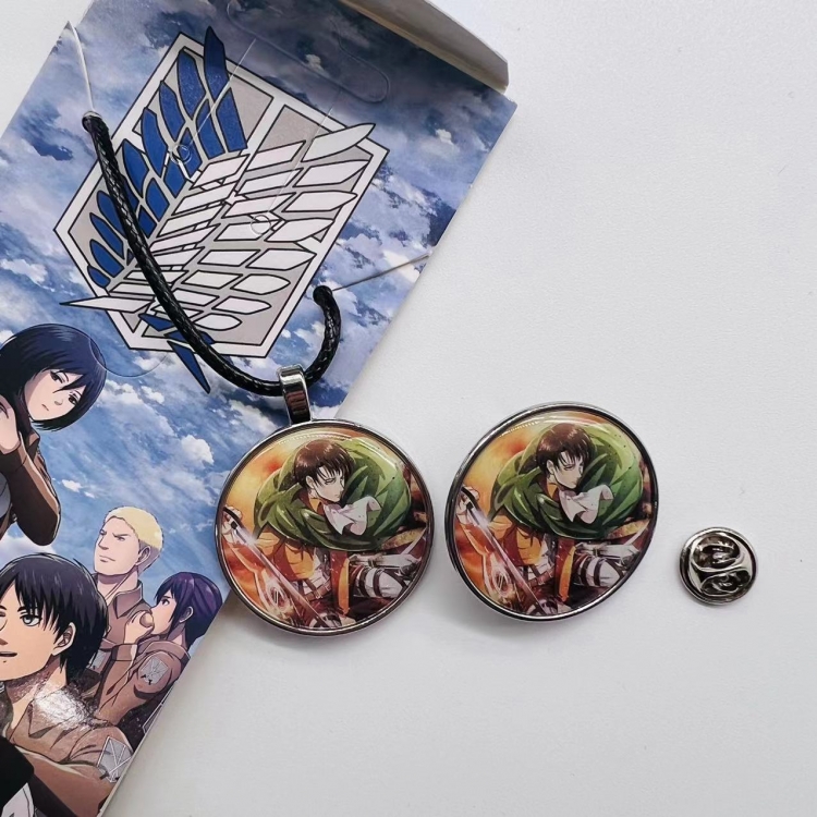 Shingeki no Kyojin Anime Cartoon Necklace   Brooch Badge 2 Piece Set 453