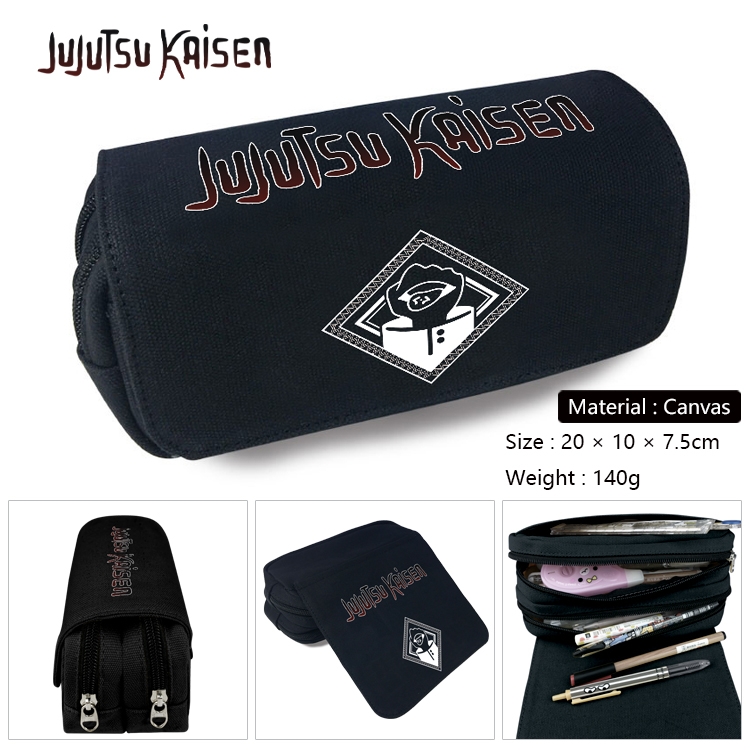 Jujutsu Kaisen Anime Multi-Function Double Zipper Canvas Cosmetic Bag Pen Case 20x10x7.5cm