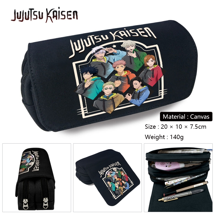 Jujutsu Kaisen Anime Multi-Function Double Zipper Canvas Cosmetic Bag Pen Case 20x10x7.5cm