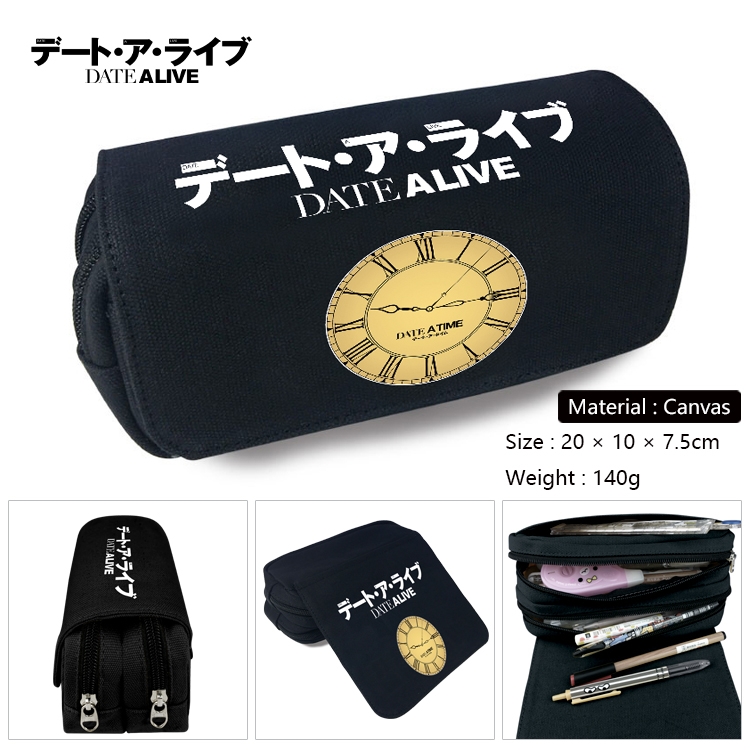 Date-A-Live Anime Multi-Function Double Zipper Canvas Cosmetic Bag Pen Case 20x10x7.5cm