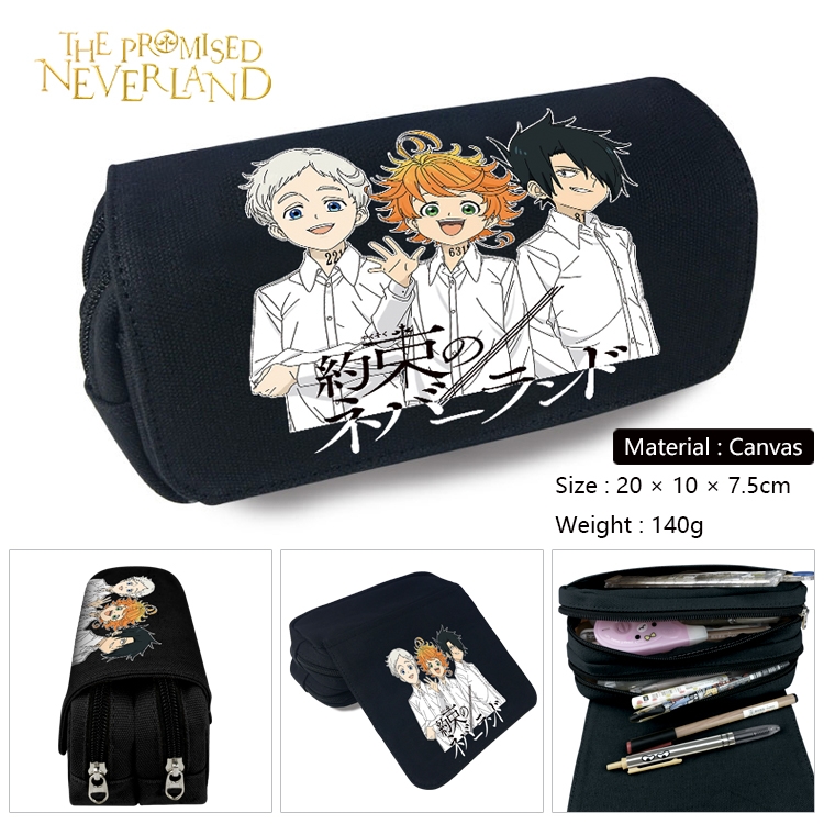 The Promised Neverla Anime Multi-Function Double Zipper Canvas Cosmetic Bag Pen Case 20x10x7.5cm