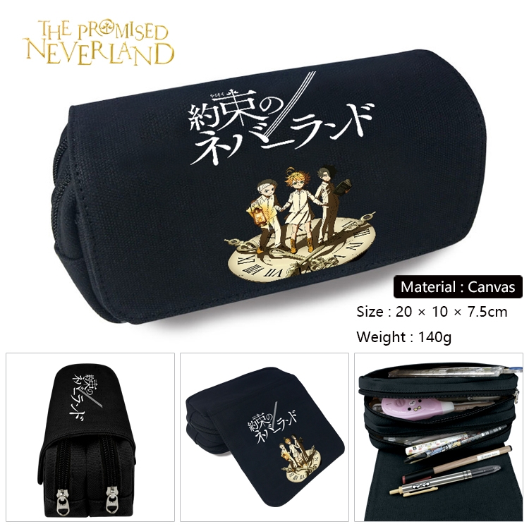 The Promised Neverla Anime Multi-Function Double Zipper Canvas Cosmetic Bag Pen Case 20x10x7.5cm