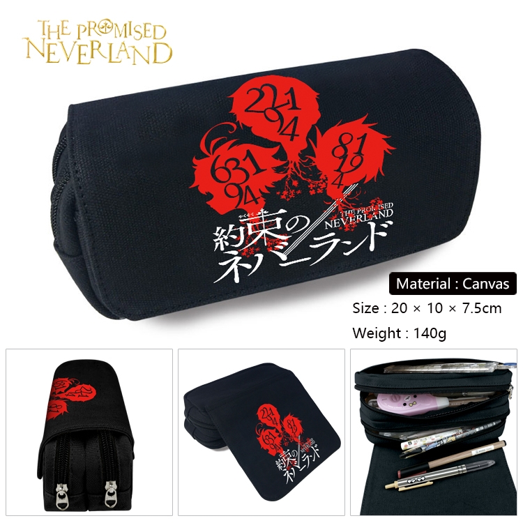 The Promised Neverla Anime Multi-Function Double Zipper Canvas Cosmetic Bag Pen Case 20x10x7.5cm