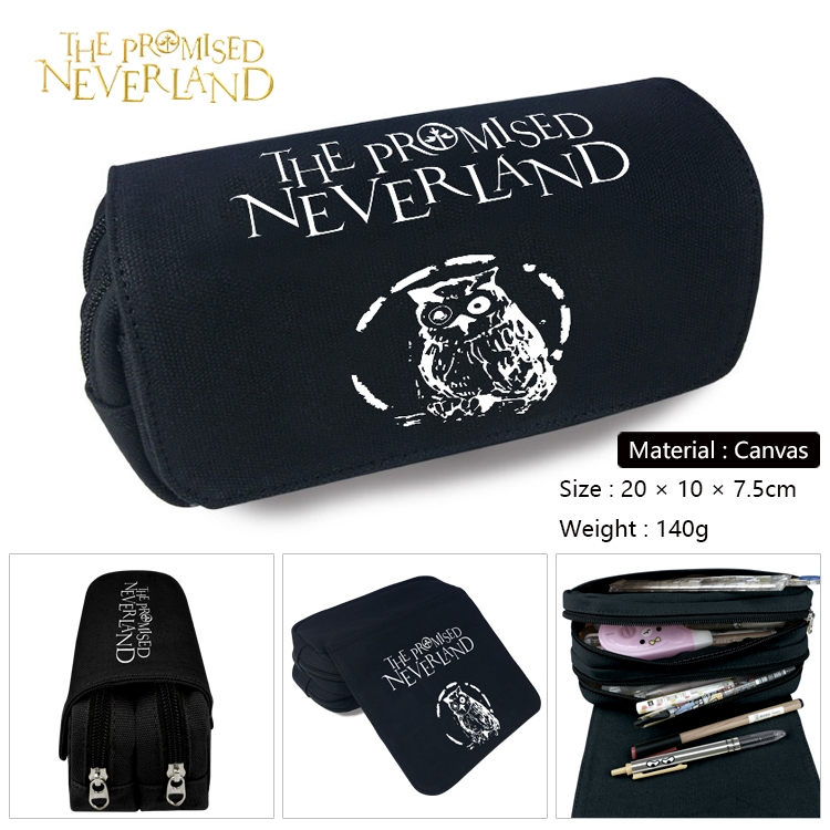 The Promised Neverla Anime Multi-Function Double Zipper Canvas Cosmetic Bag Pen Case 20x10x7.5cm