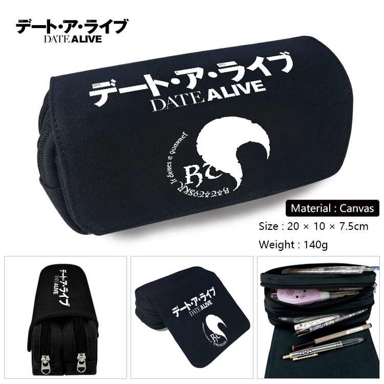 Date-A-Live Anime Multi-Function Double Zipper Canvas Cosmetic Bag Pen Case 20x10x7.5cm