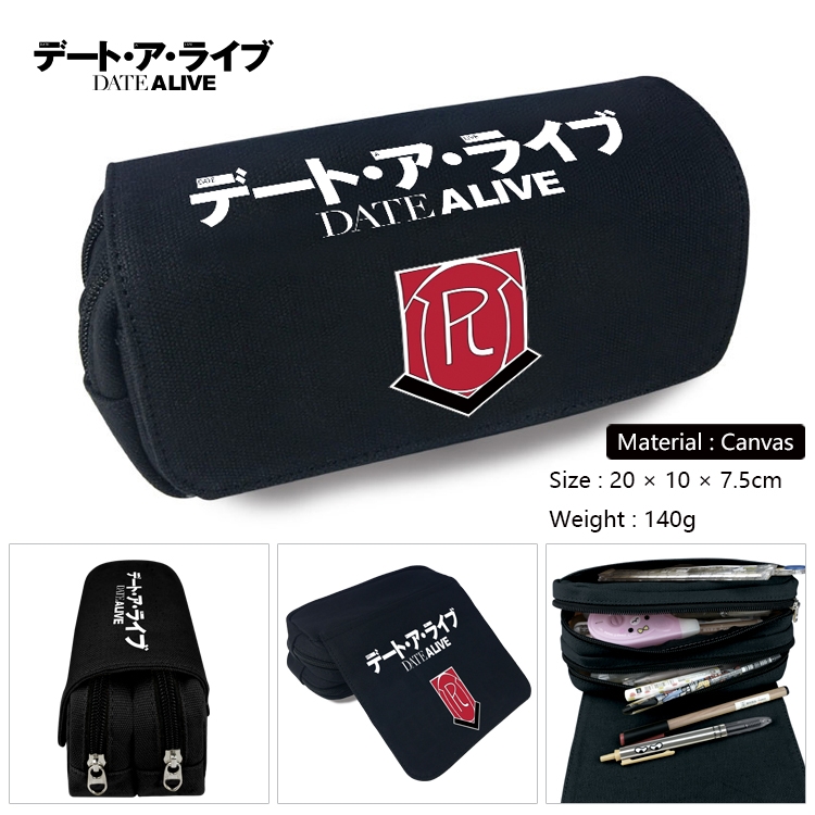 Date-A-Live Anime Multi-Function Double Zipper Canvas Cosmetic Bag Pen Case 20x10x7.5cm