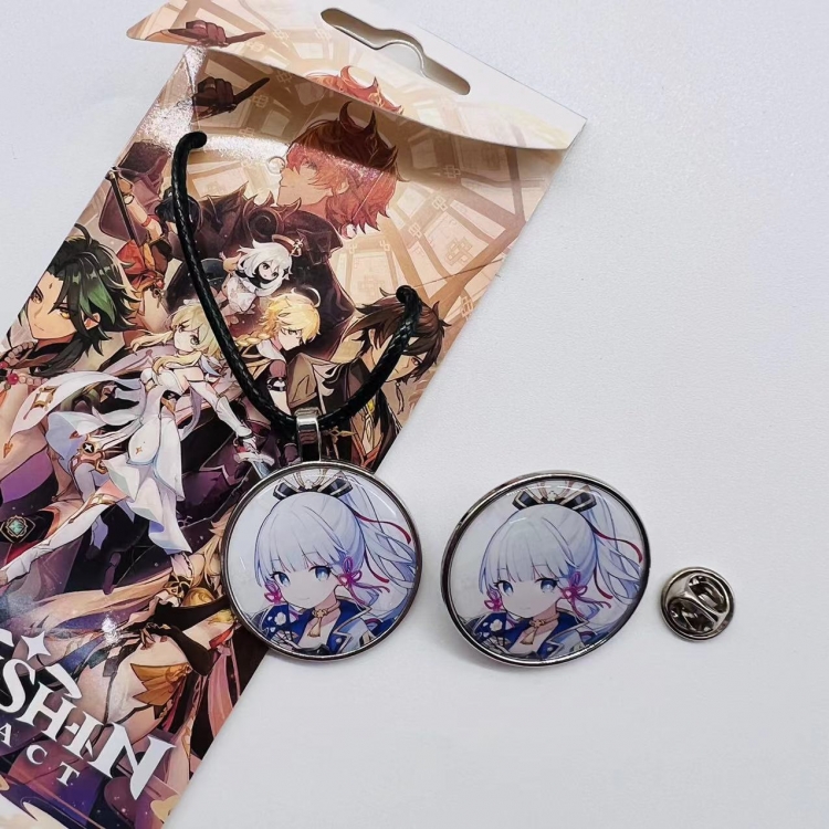 Genshin Impact Anime Cartoon Leather Rope Necklace Brooch 2 Piece Set  724