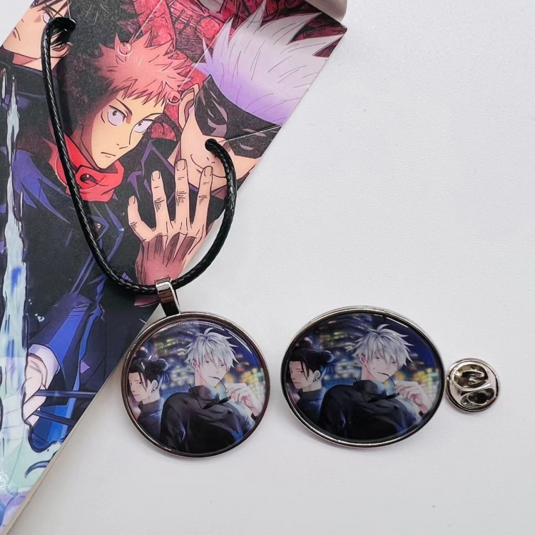 Jujutsu Kaisen Anime Cartoon Leather Rope Necklace Brooch 2 Piece Set  508