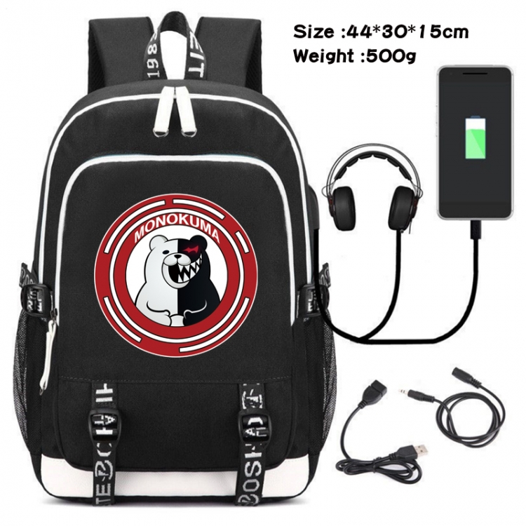Dangan-Ronpa Canvas Double Shoulder White Zipper Data Backpack Waterproof School Bag 44X30X15CM 500G