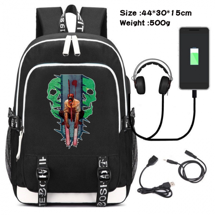 chainsaw man  Canvas Double Shoulder White Zipper Data Backpack Waterproof School Bag 44X30X15CM 