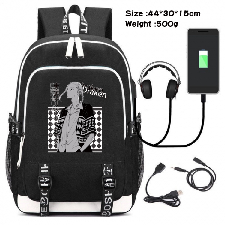 Tokyo Revengers Canvas Double Shoulder White Zipper Data Backpack Waterproof School Bag 44X30X15CM 