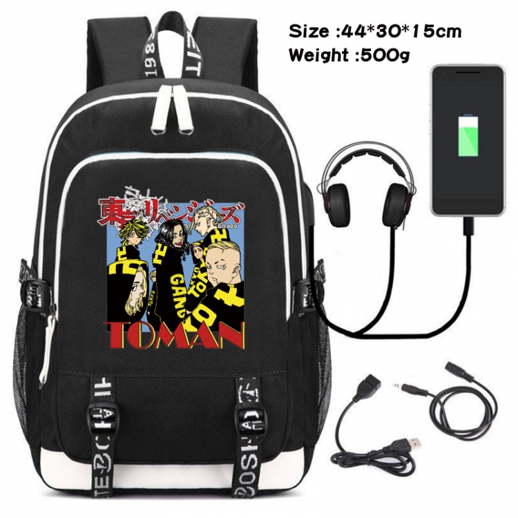 Tokyo Revengers Canvas Double Shoulder White Zipper Data Backpack Waterproof School Bag 44X30X15CM 