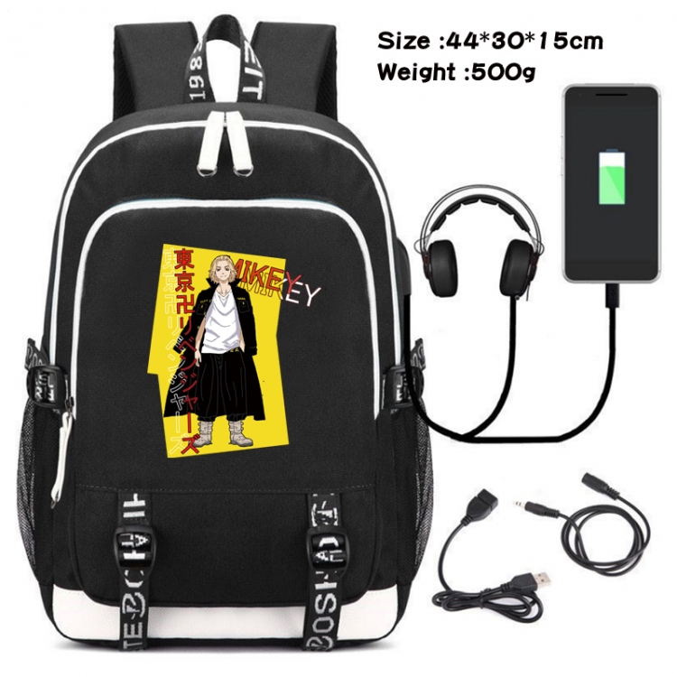 Tokyo Revengers Canvas Double Shoulder White Zipper Data Backpack Waterproof School Bag 44X30X15CM 