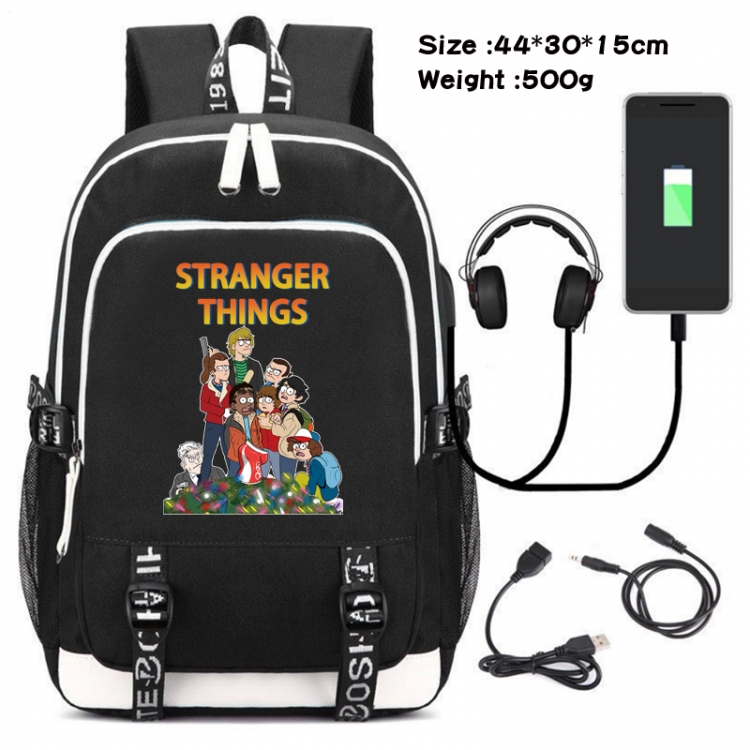 Stranger Things Canvas Double Shoulder White Zipper Data Backpack Waterproof School Bag 44X30X15CM  