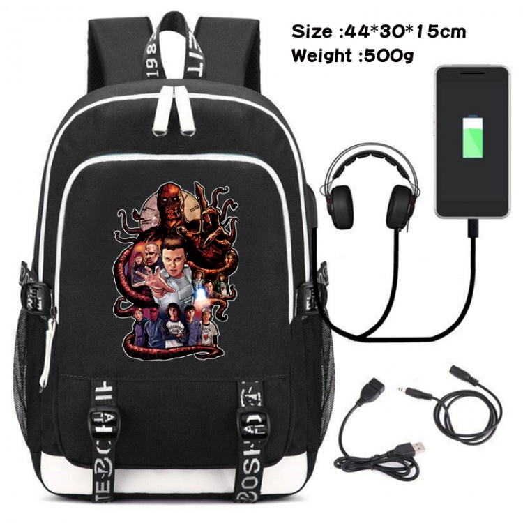 Stranger Things Canvas Double Shoulder White Zipper Data Backpack Waterproof School Bag 44X30X15CM  