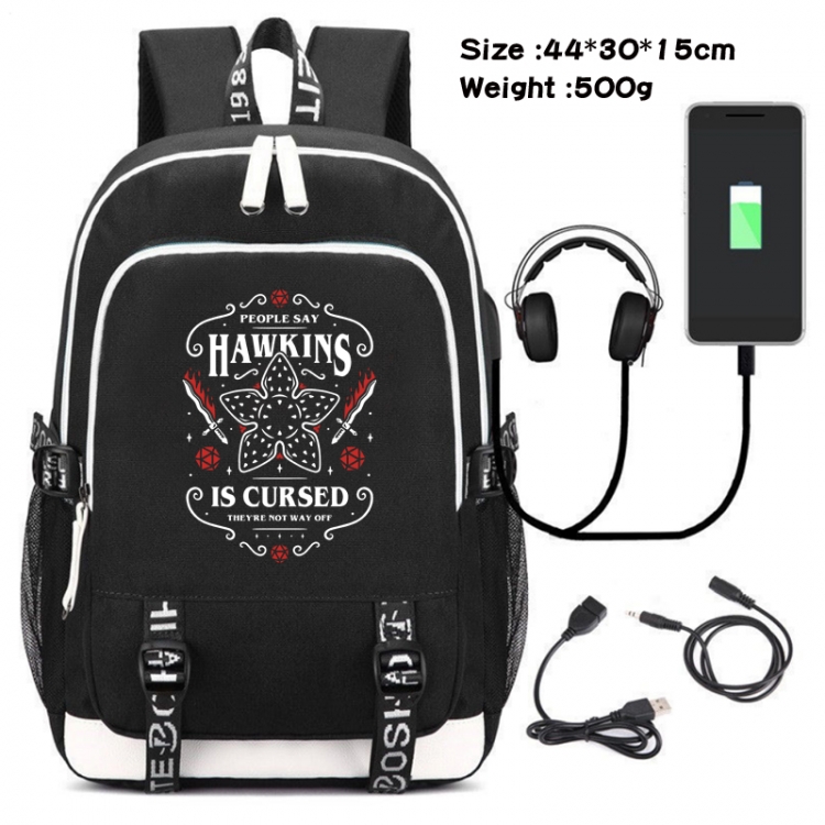 Stranger Things Canvas Double Shoulder White Zipper Data Backpack Waterproof School Bag 44X30X15CM  