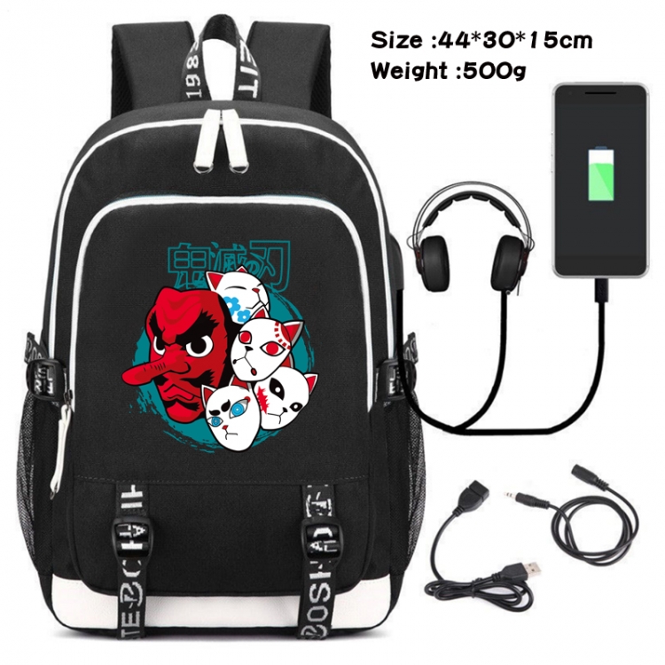 Demon Slayer Kimets Canvas Double Shoulder White Zipper Data Backpack Waterproof School Bag 44X30X15CM  