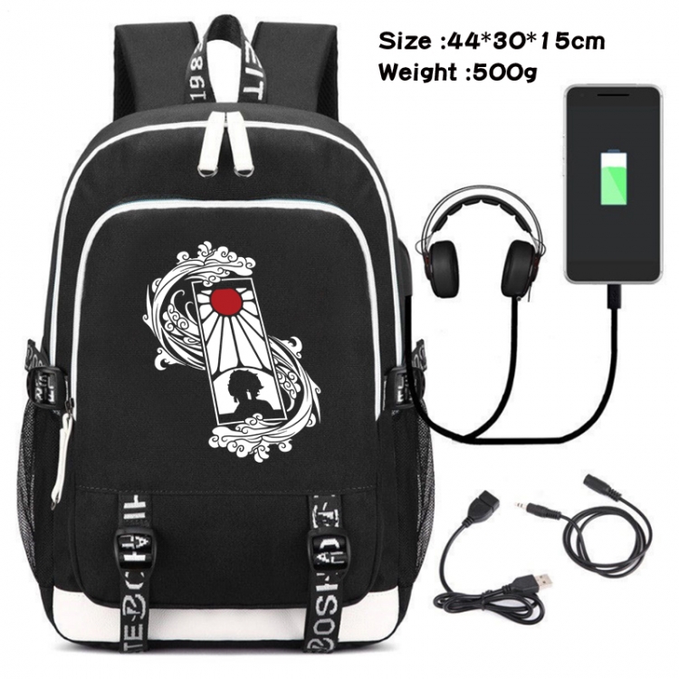 Demon Slayer Kimets Canvas Double Shoulder White Zipper Data Backpack Waterproof School Bag 44X30X15CM  