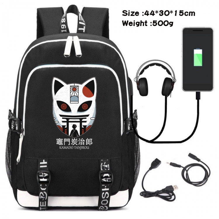 Demon Slayer Kimets Canvas Double Shoulder White Zipper Data Backpack Waterproof School Bag 44X30X15CM  