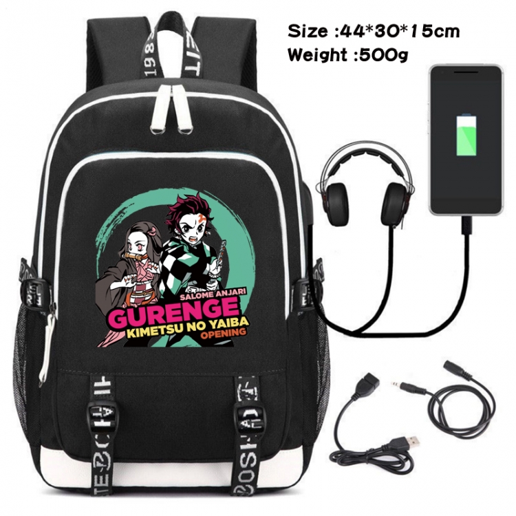 Demon Slayer Kimets Canvas Double Shoulder White Zipper Data Backpack Waterproof School Bag 44X30X15CM  