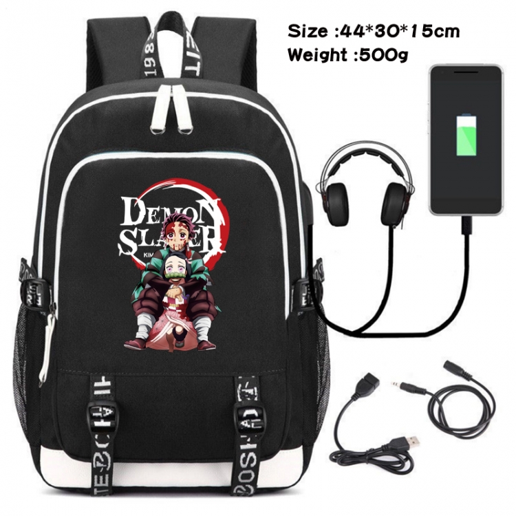 Demon Slayer Kimets Canvas Double Shoulder White Zipper Data Backpack Waterproof School Bag 44X30X15CM