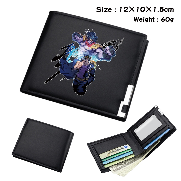 JoJos Bizarre Adventure Anime Coloring Book Black Leather Bifold Wallet 12x10x1.5cm