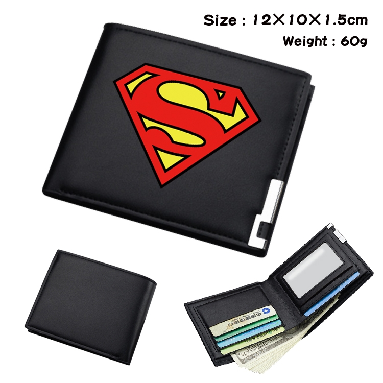 Super hero Anime Coloring Book Black Leather Bifold Wallet 12x10x1.5cm