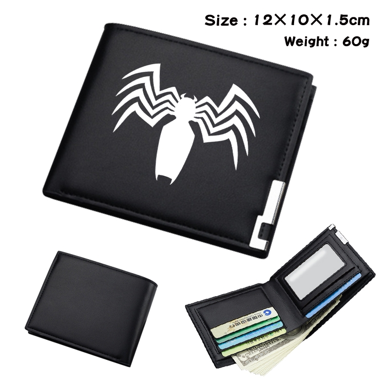 Super hero Anime Coloring Book Black Leather Bifold Wallet 12x10x1.5cm