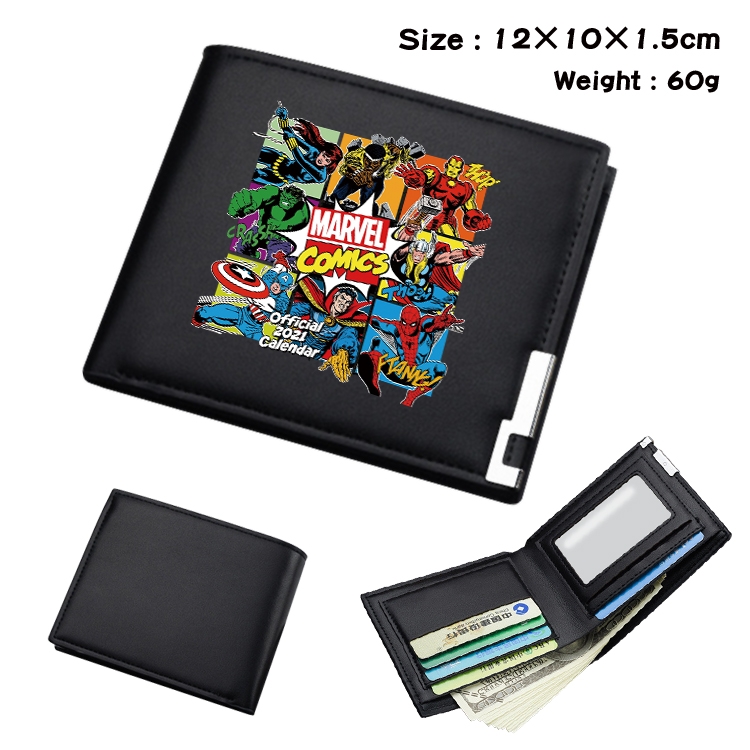 Super hero Anime Coloring Book Black Leather Bifold Wallet 12x10x1.5cm