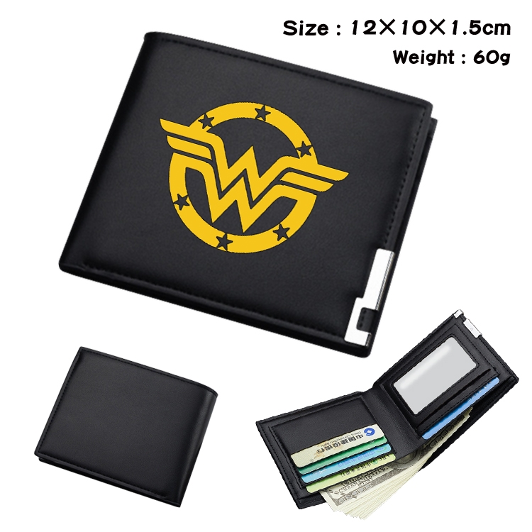Super hero Anime Coloring Book Black Leather Bifold Wallet 12x10x1.5cm