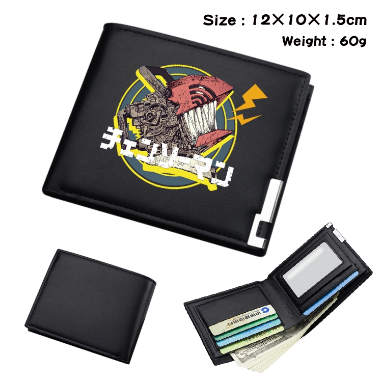 chainsaw man Anime Coloring Book Black Leather Bifold Wallet 12x10x1.5cm