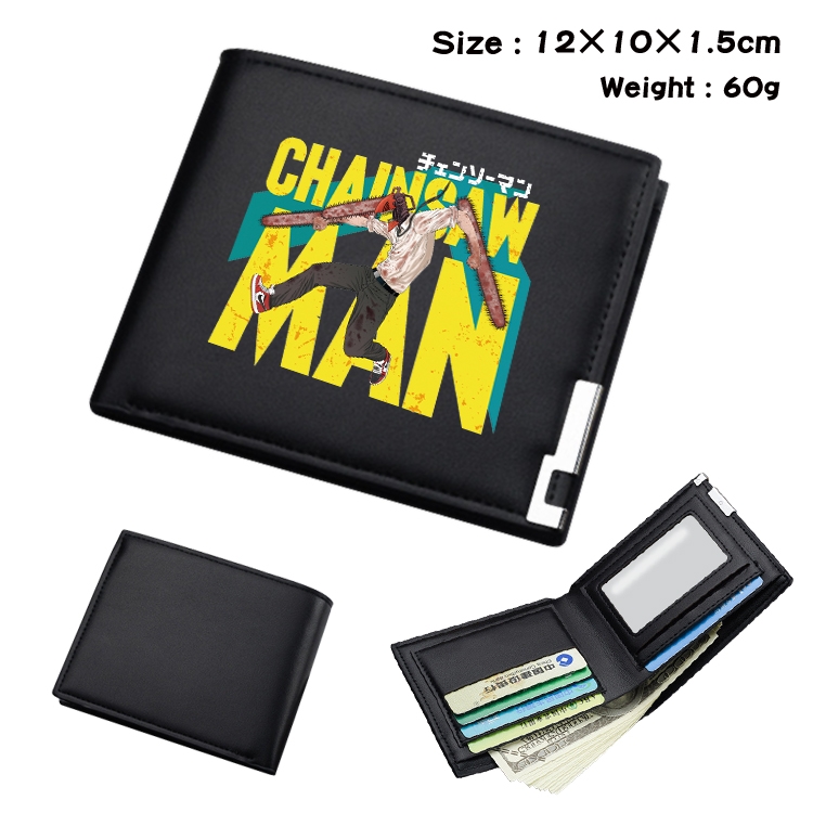 chainsaw man Anime Coloring Book Black Leather Bifold Wallet 12x10x1.5cm