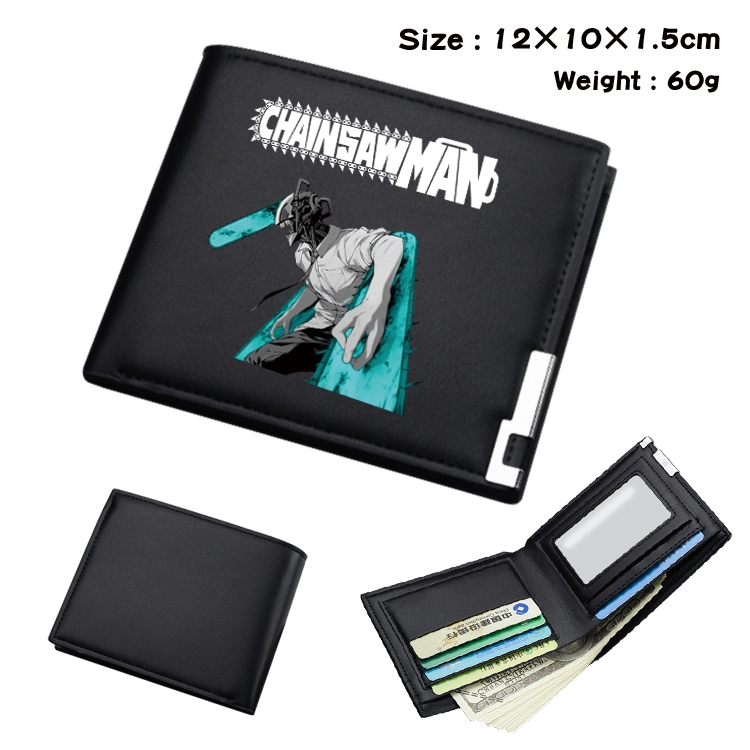 chainsaw man Anime Coloring Book Black Leather Bifold Wallet 12x10x1.5cm