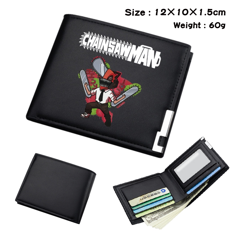 chainsaw man Anime Coloring Book Black Leather Bifold Wallet 12x10x1.5cm