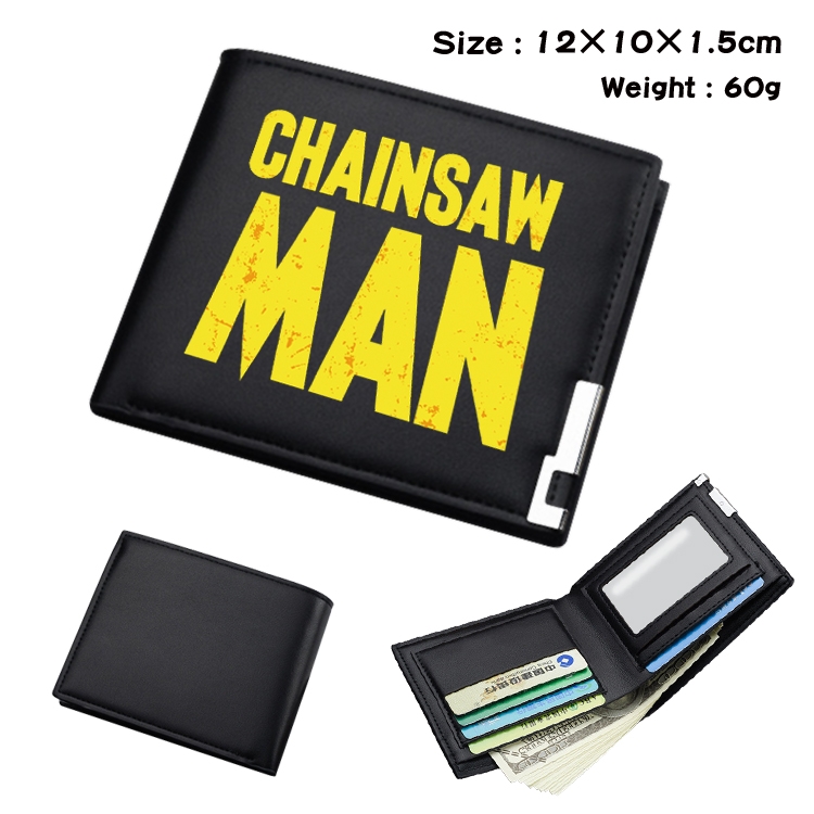 chainsaw man Anime Coloring Book Black Leather Bifold Wallet 12x10x1.5cm