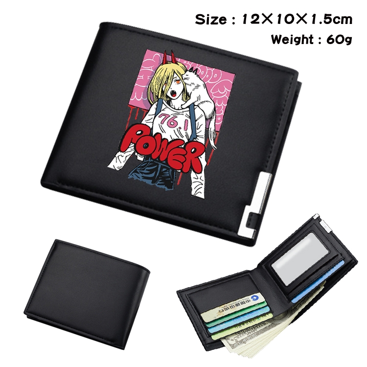 chainsaw man Anime Coloring Book Black Leather Bifold Wallet 12x10x1.5cm