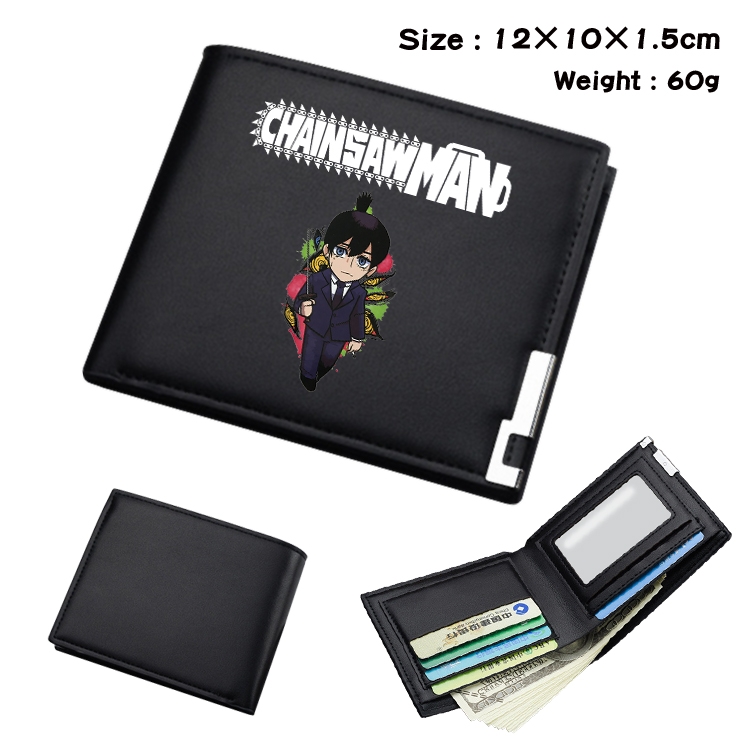 chainsaw man Anime Coloring Book Black Leather Bifold Wallet 12x10x1.5cm