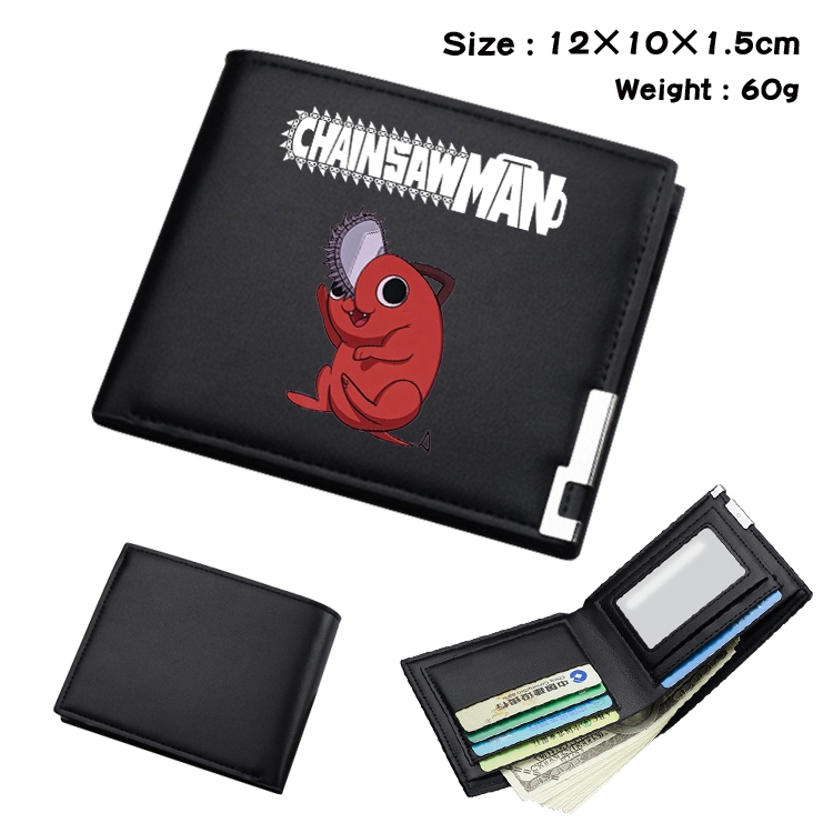 chainsaw man Anime Coloring Book Black Leather Bifold Wallet 12x10x1.5cm