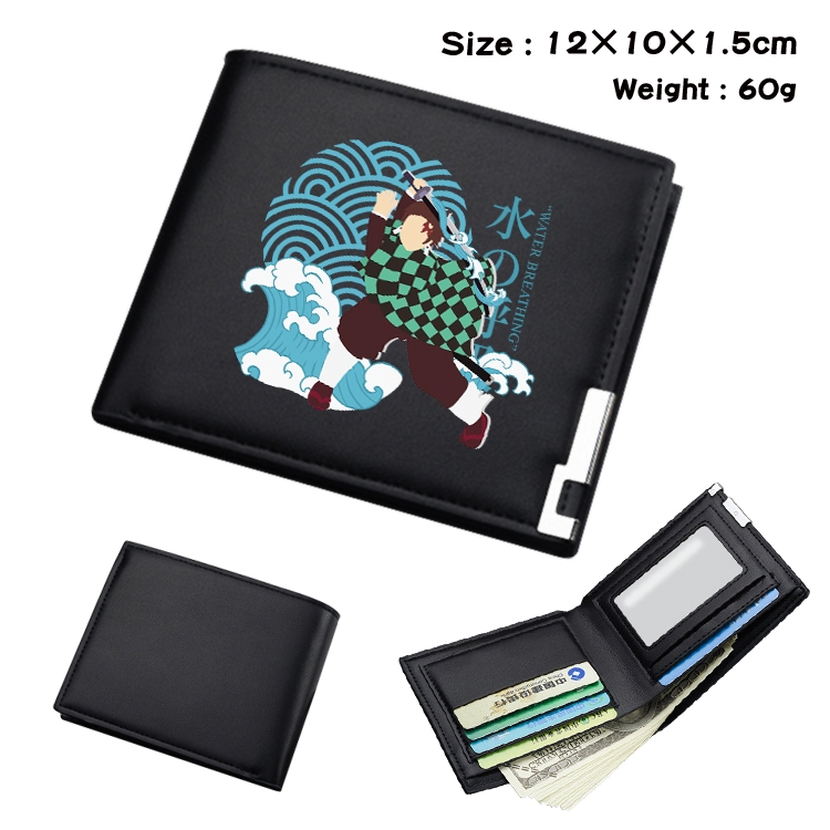 Demon Slayer Kimets Anime Coloring Book Black Leather Bifold Wallet 12x10x1.5cm