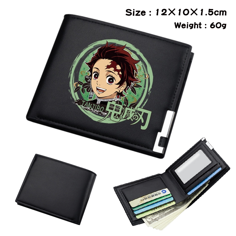 Demon Slayer Kimets Anime Coloring Book Black Leather Bifold Wallet 12x10x1.5cm