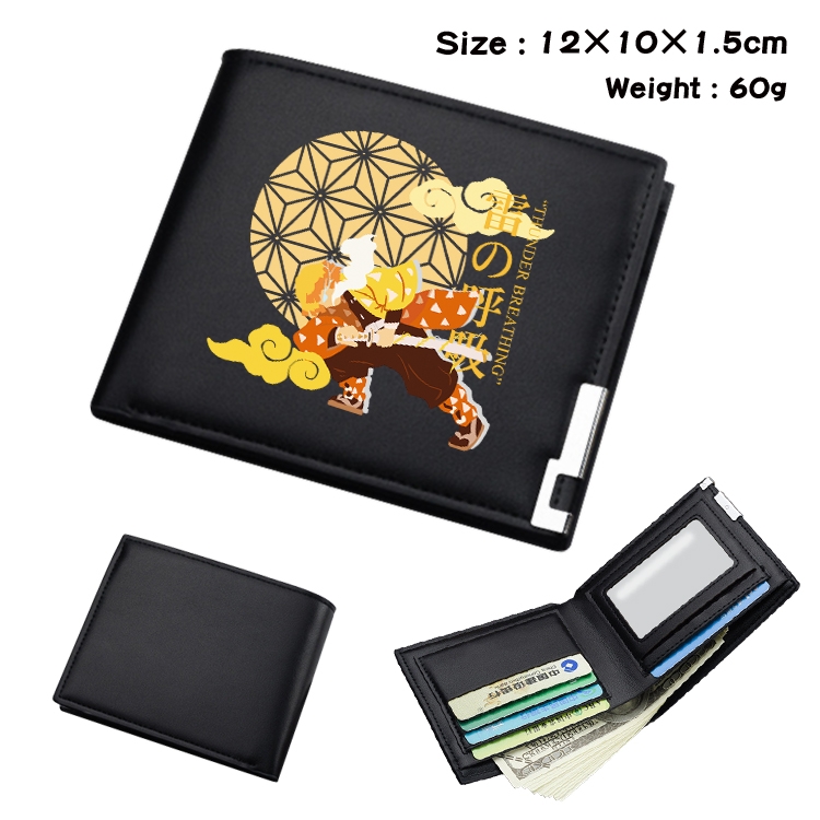 Demon Slayer Kimets Anime Coloring Book Black Leather Bifold Wallet 12x10x1.5cm