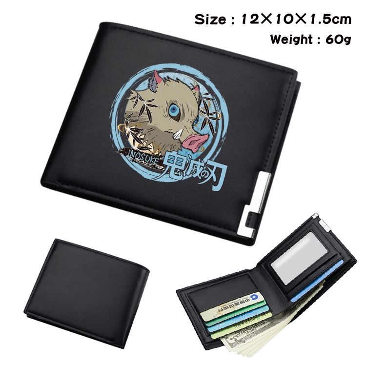 Demon Slayer Kimets Anime Coloring Book Black Leather Bifold Wallet 12x10x1.5cm