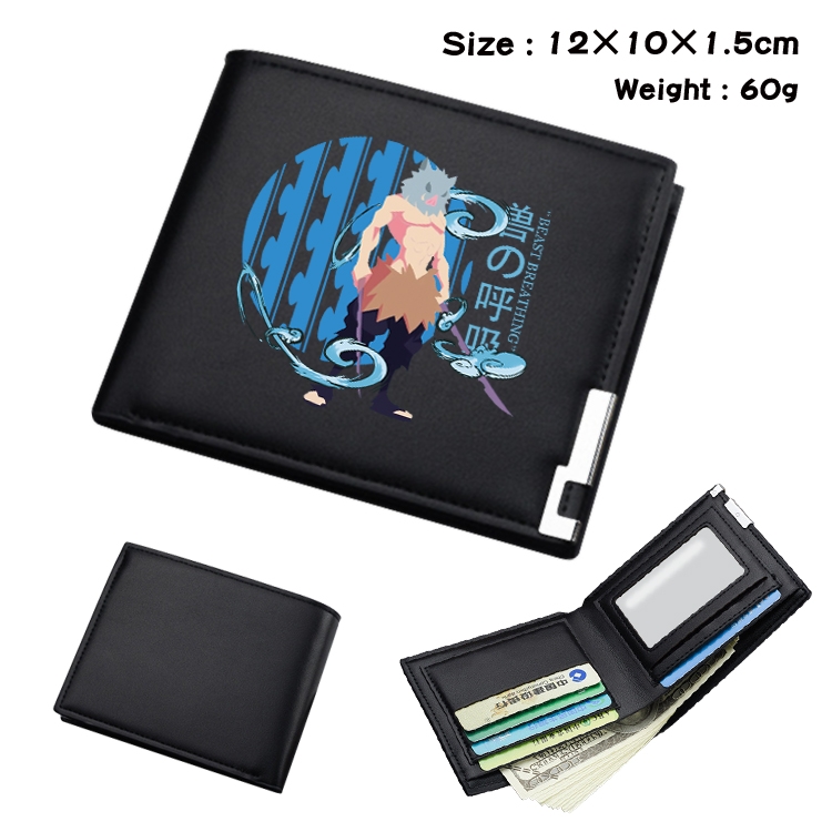 Demon Slayer Kimets Anime Coloring Book Black Leather Bifold Wallet 12x10x1.5cm