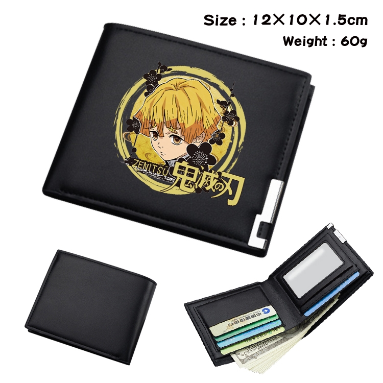 Demon Slayer Kimets Anime Coloring Book Black Leather Bifold Wallet 12x10x1.5cm