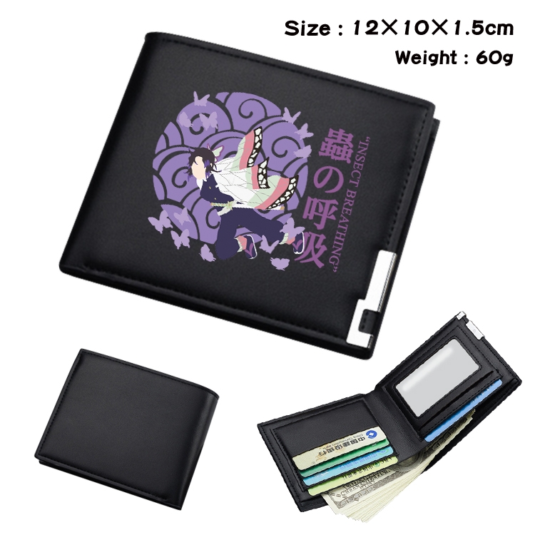 Demon Slayer Kimets Anime Coloring Book Black Leather Bifold Wallet 12x10x1.5cm