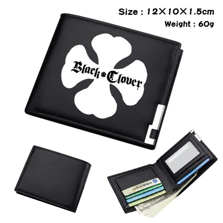 black clover Anime Coloring Book Black Leather Bifold Wallet 12x10x1.5cm